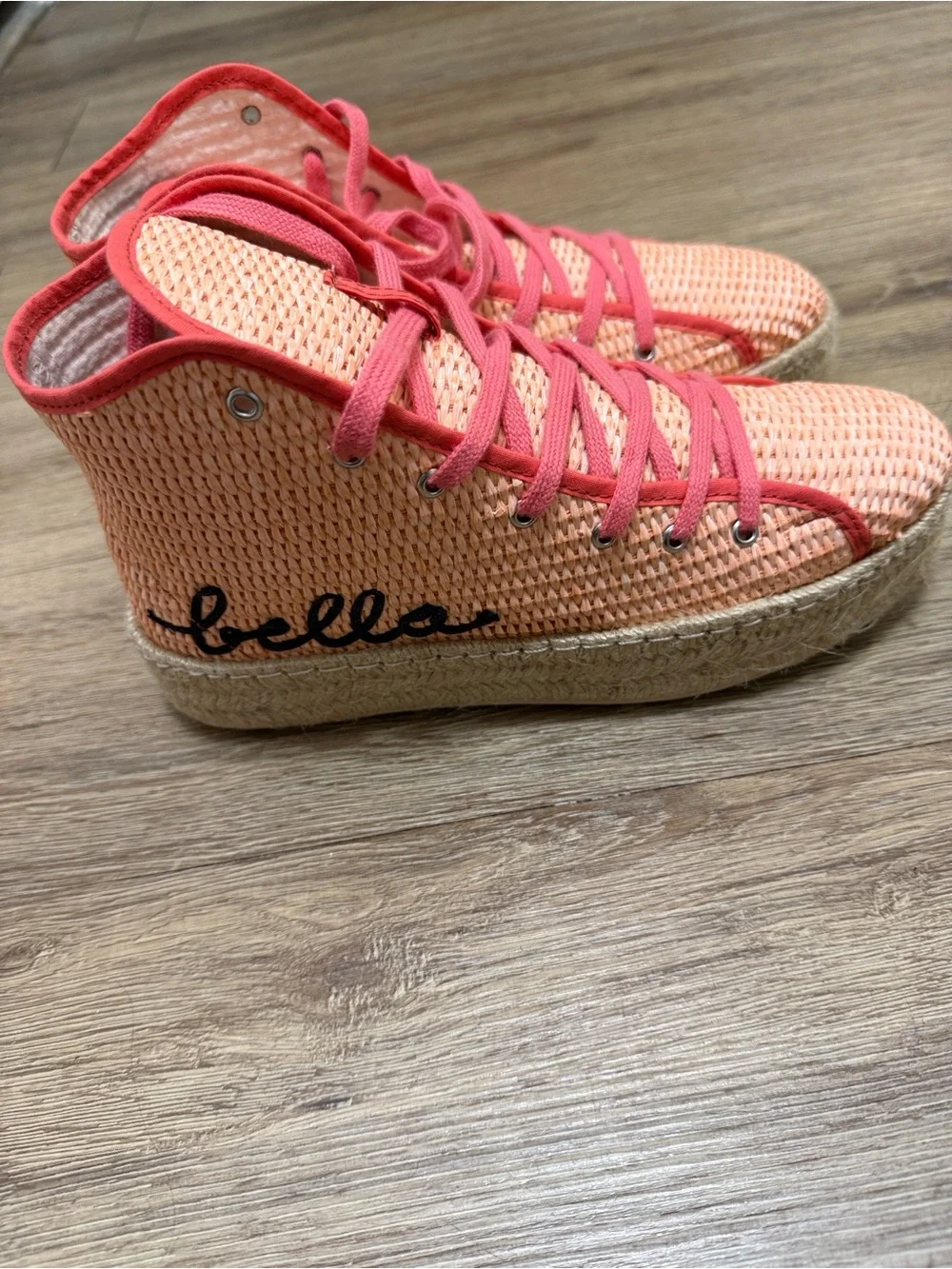 Anthropologie Coral Woven High-Top Espadrilles with Script Detail